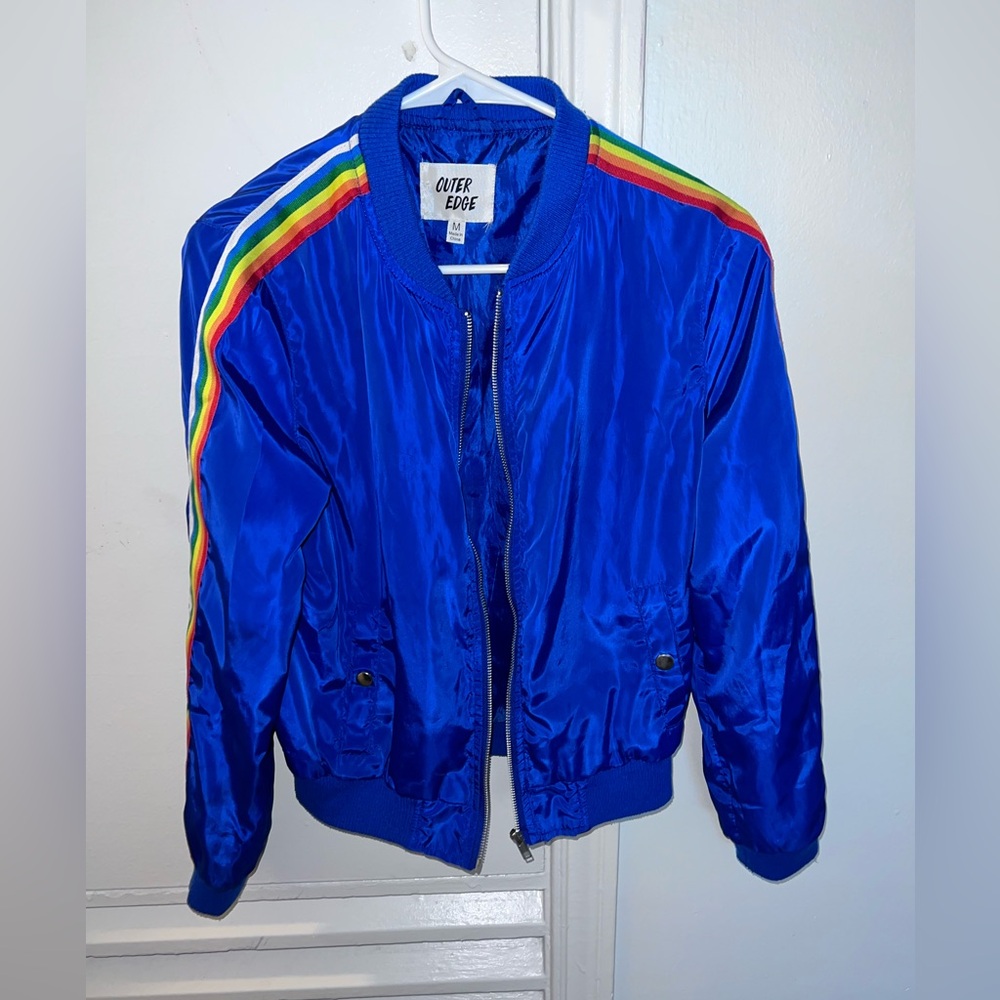 Blue with rainbow sleeves jacket